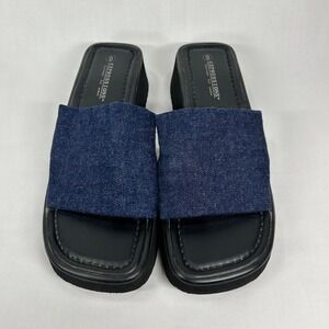 Vintage Expressions Denim Platform Slide Sandals – Y2K Dark Wash Wedge Mules (9)